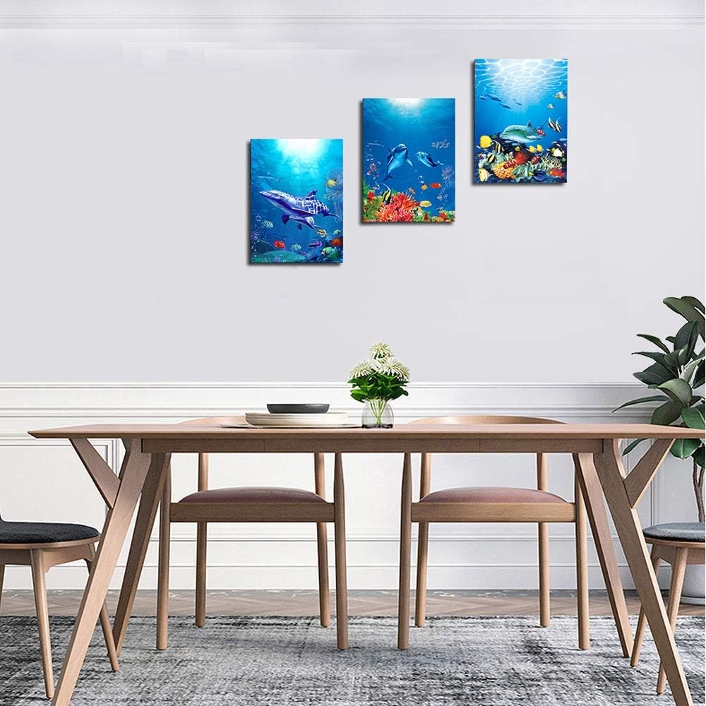 blue ocean fish 3 Pieces Framed Wall Art for Living Room Bathroom Wall Decoration Canvas Print Children's Bedroom Wall decor - Image 42