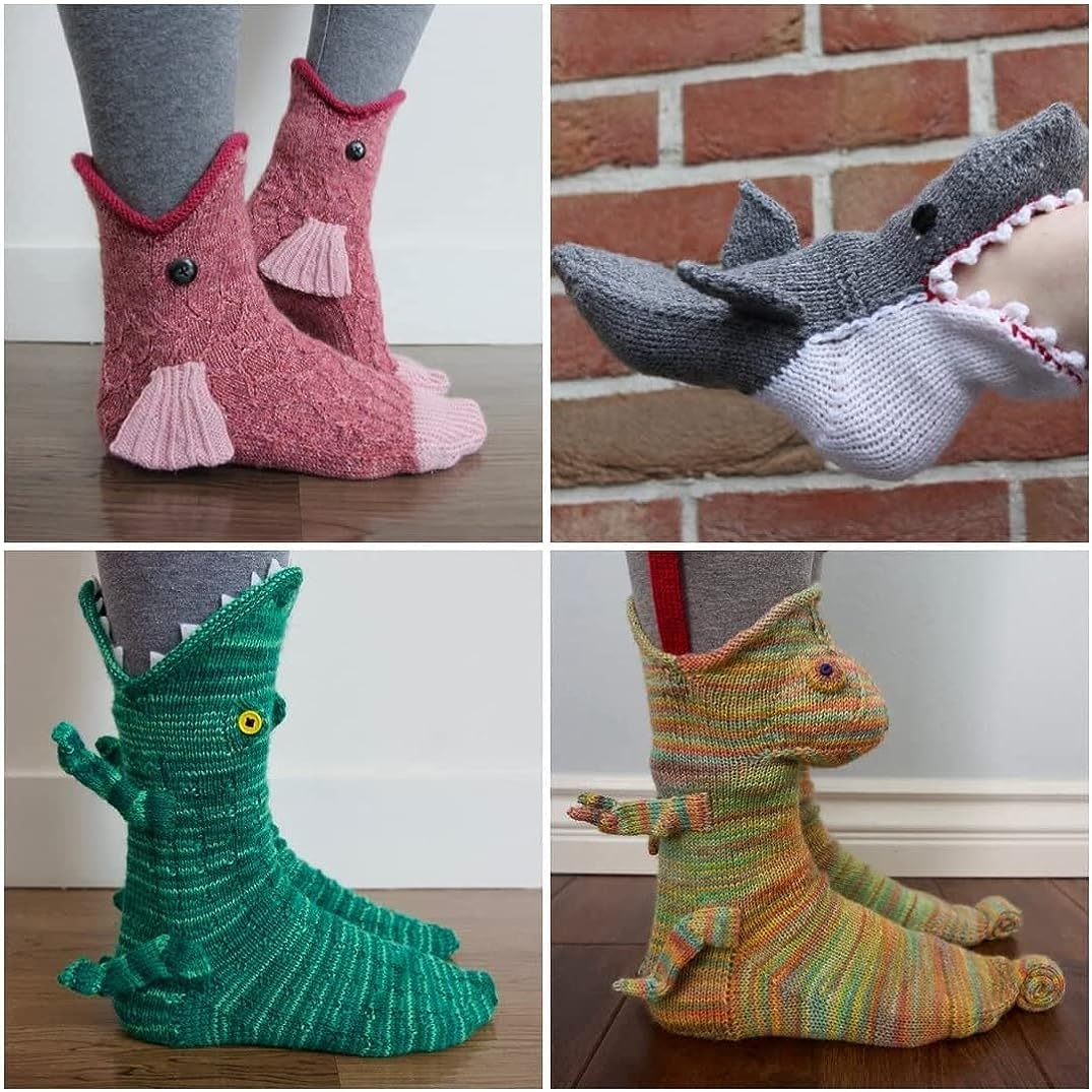 Linzhouzhiguang Zimblin Knit Socks Unisex Novelty Shark Crocodile Shape Socks Floor Socks Winter Home Warm Socks - Image 5