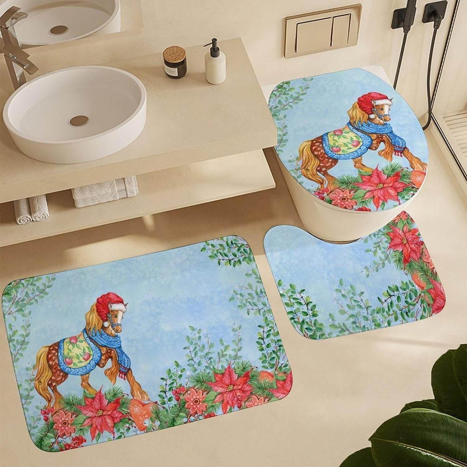 JAIDEN BEATA Coral Reef Jellyfish Dophin Ocean Shower Curtain Set with Coral Velvet Bathroom Rugs Toilet Lid Cover U Shaped - Image 66