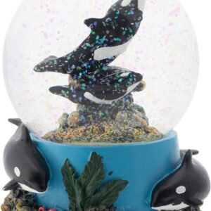 Coral Reef Orca Pod 100MM Musical Snow Globe Plays Tune Wonderful World