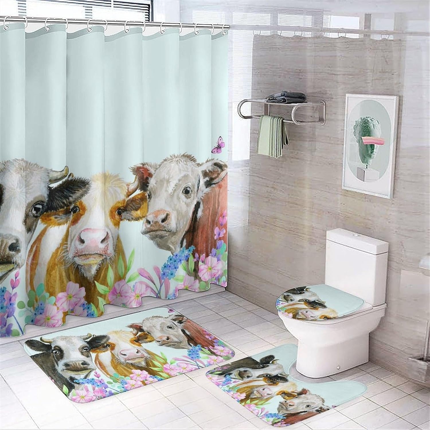 JAIDEN BEATA Coral Reef Jellyfish Dophin Ocean Shower Curtain Set with Coral Velvet Bathroom Rugs Toilet Lid Cover U Shaped - Image 9