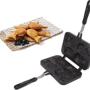 Taiyaki Fish Shape Cake Pan, 4 Trays Taiyaki Pan Fish Shaped Waffle Cake Maker Pan Fish Shaped Pancake Double Pan Home Cooking