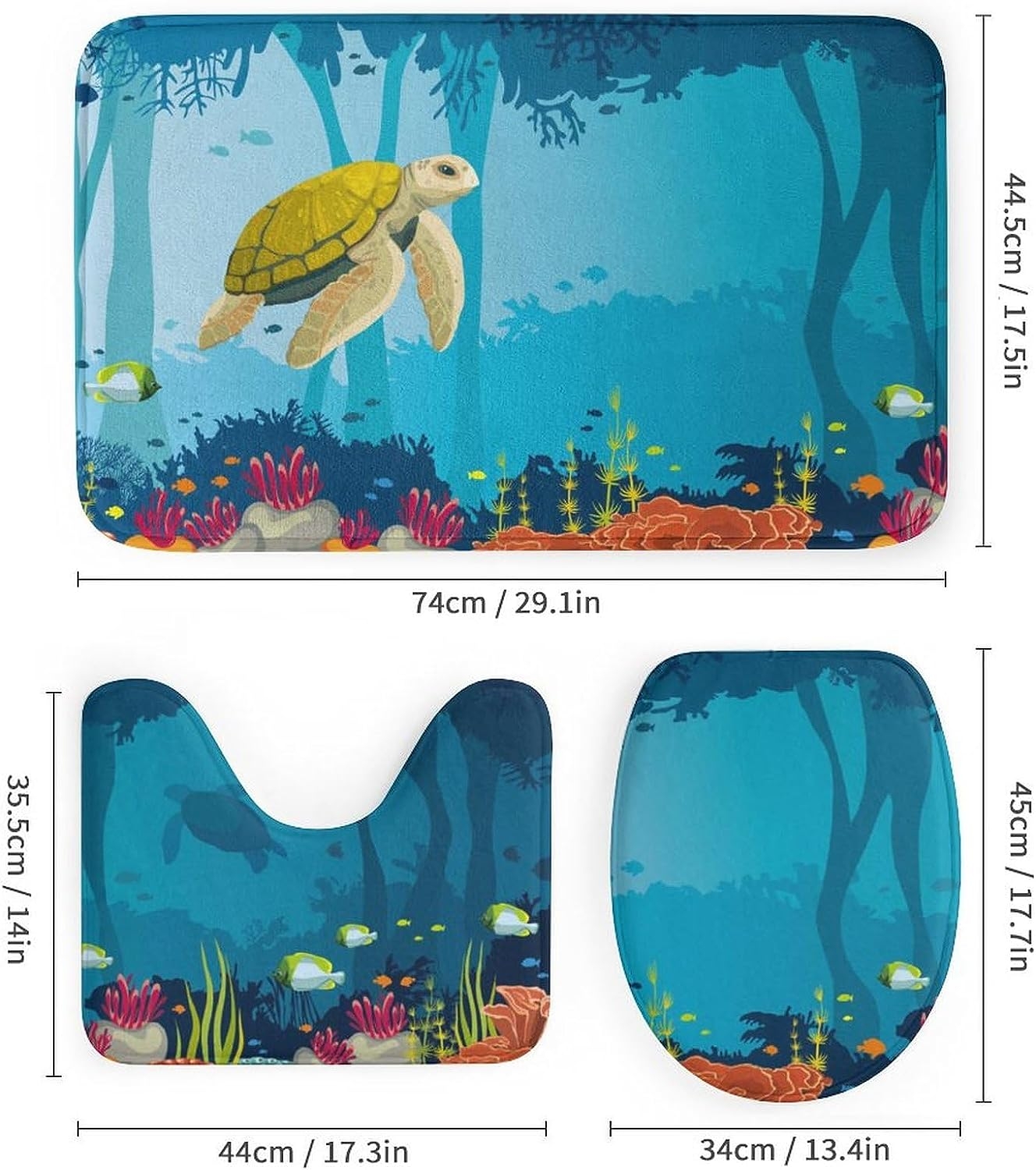 JAIDEN BEATA Coral Reef Jellyfish Dophin Ocean Shower Curtain Set with Coral Velvet Bathroom Rugs Toilet Lid Cover U Shaped - Image 44