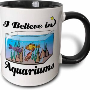 3dRose I Believe in Aquariums Two Tone Mug, 11 oz, Black/White