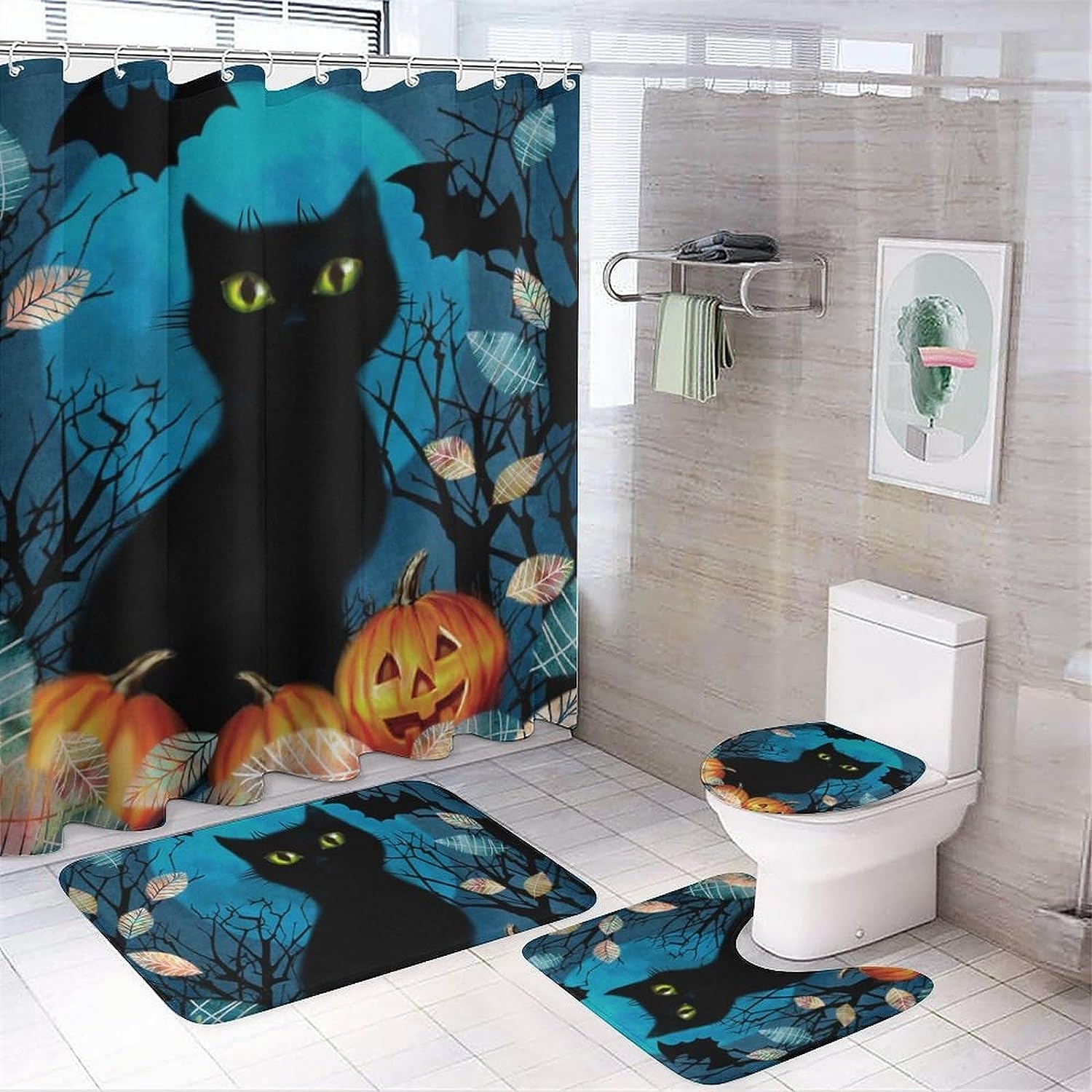JAIDEN BEATA Coral Reef Jellyfish Dophin Ocean Shower Curtain Set with Coral Velvet Bathroom Rugs Toilet Lid Cover U Shaped - Image 57