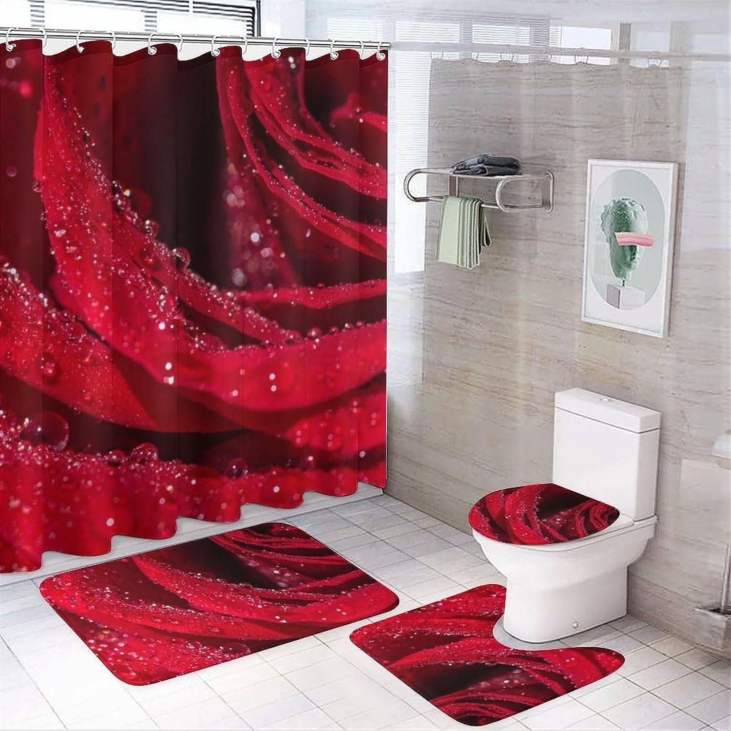 JAIDEN BEATA Coral Reef Jellyfish Dophin Ocean Shower Curtain Set with Coral Velvet Bathroom Rugs Toilet Lid Cover U Shaped - Image 45