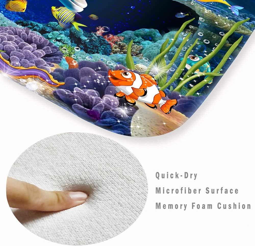 Underwater World Dolphin Print 17MM Thick Memory Foam Bathroom Carpet and Door Mat Non-Slip Absorbent Super Bath Mats - Image 3
