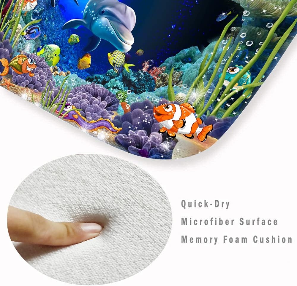 Underwater World Dolphin Print 17MM Thick Memory Foam Bathroom Carpet and Door Mat Non-Slip Absorbent Super Bath Mats - Image 34