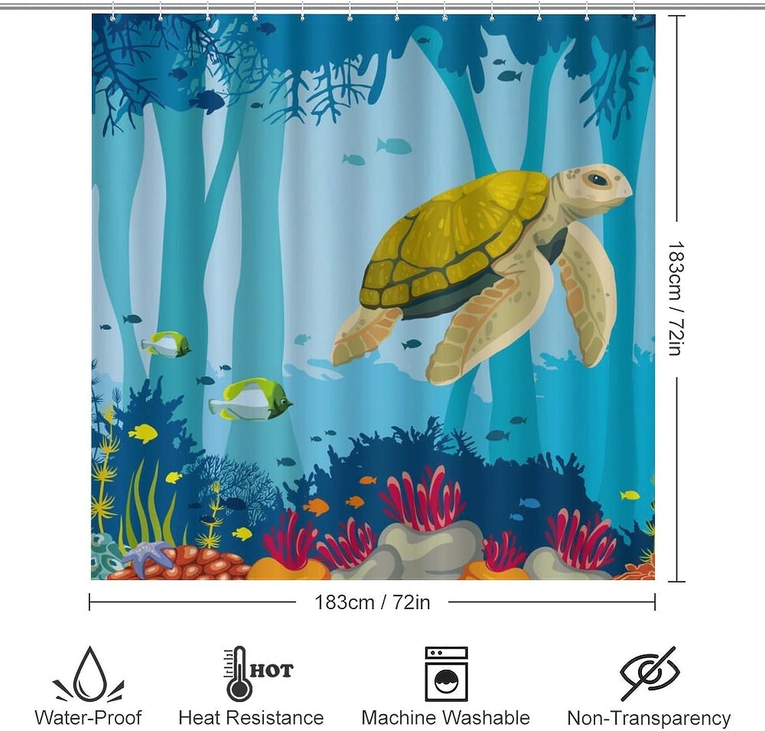 JAIDEN BEATA Coral Reef Jellyfish Dophin Ocean Shower Curtain Set with Coral Velvet Bathroom Rugs Toilet Lid Cover U Shaped - Image 43