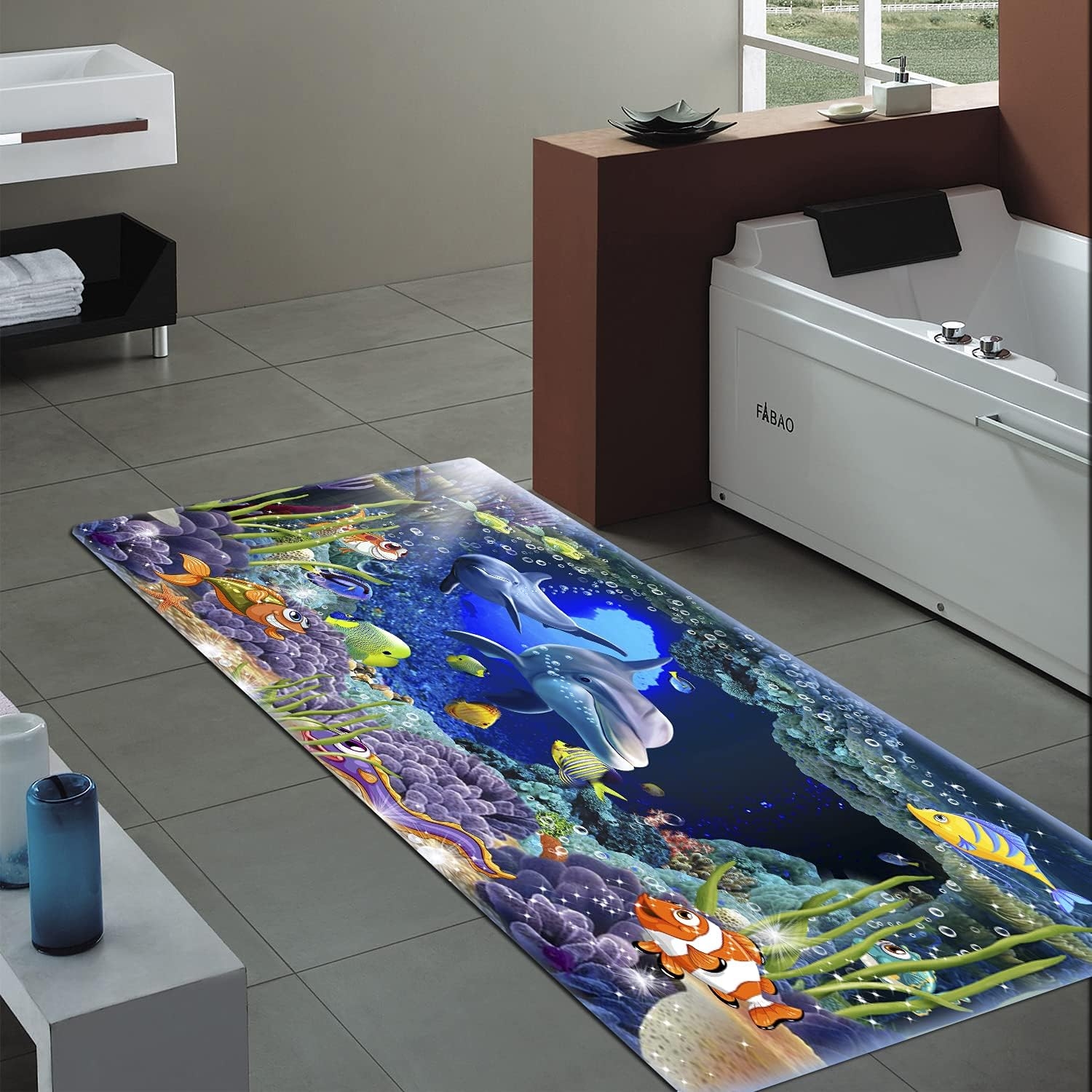 Underwater World Dolphin Print 17MM Thick Memory Foam Bathroom Carpet and Door Mat Non-Slip Absorbent Super Bath Mats - Image 35
