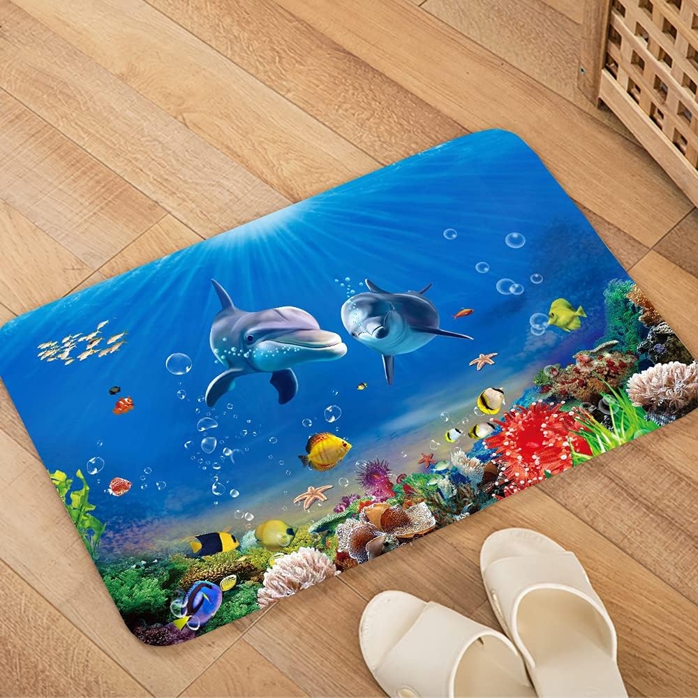 Underwater World Dolphin Print 17MM Thick Memory Foam Bathroom Carpet and Door Mat Non-Slip Absorbent Super Bath Mats - Image 22