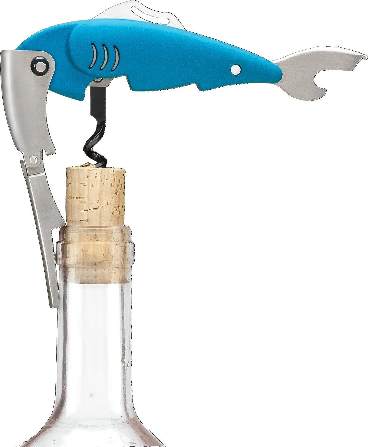 TrueZoo Gillbert Fish Double Hinged Corkscrew, Novelty Wine Key, Waiter’s Corkscrew Bottle Opener