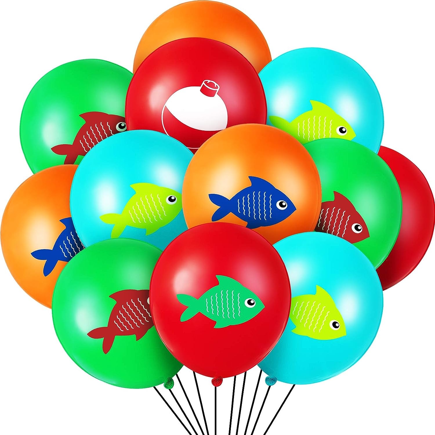 60 Pcs Fish Balloons Fishing Birthday Party Supplies Latex Fish Themed Balloon Fishing Party Decorations for Kids Birthday Under