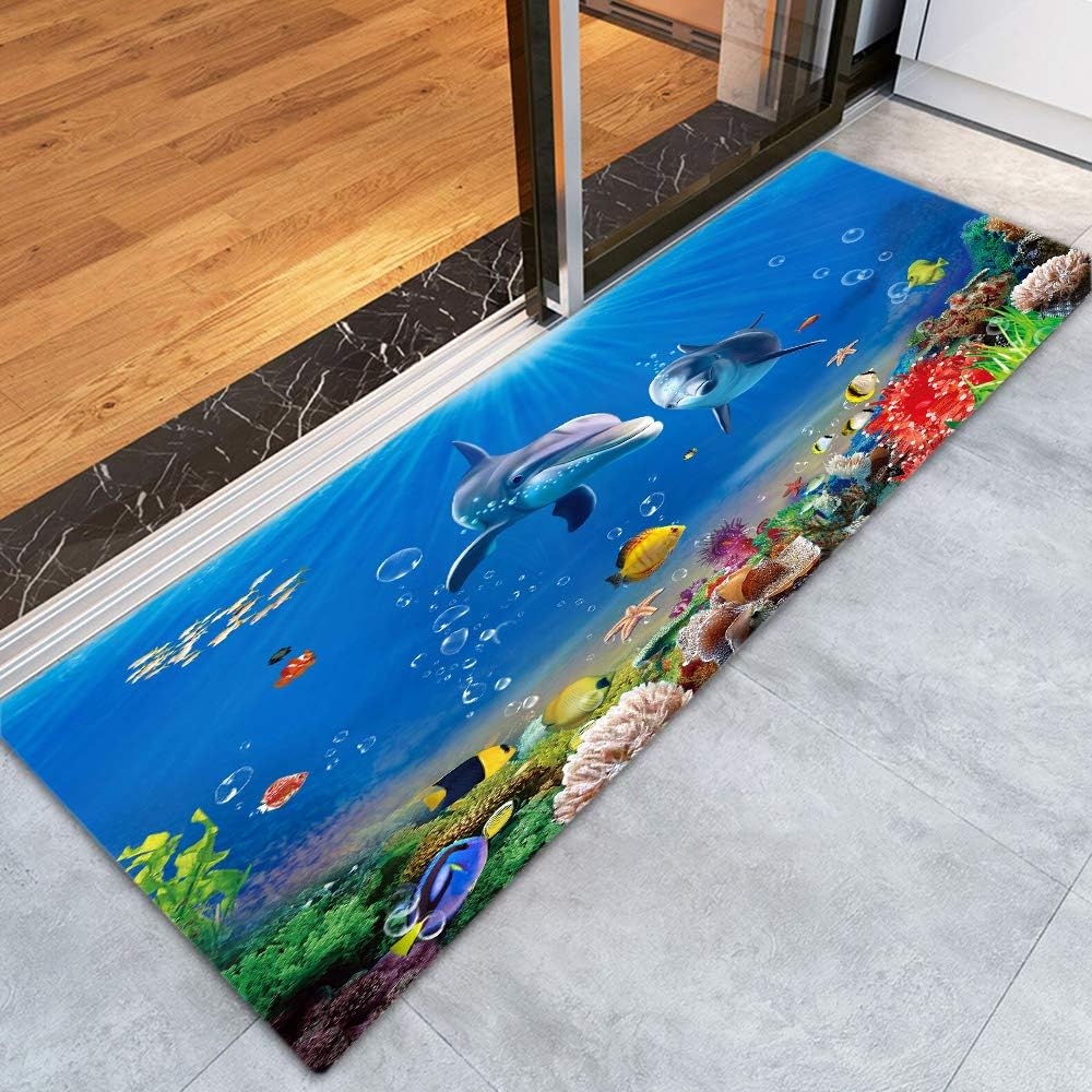 Underwater World Dolphin Print 17MM Thick Memory Foam Bathroom Carpet and Door Mat Non-Slip Absorbent Super Bath Mats - Image 13