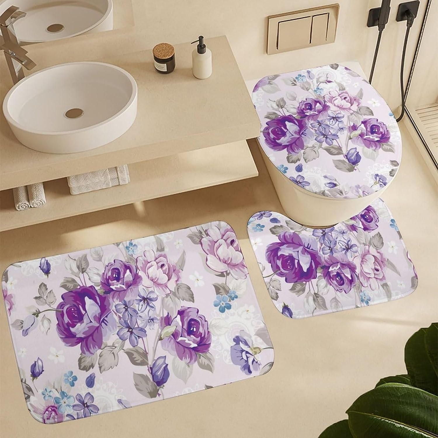 JAIDEN BEATA Coral Reef Jellyfish Dophin Ocean Shower Curtain Set with Coral Velvet Bathroom Rugs Toilet Lid Cover U Shaped - Image 54
