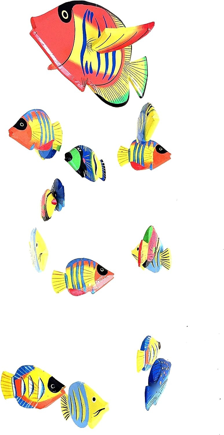 Fish Wind Chime Wooden Hand Painted Fish Mobile Tropical Fish Nautical Decor – OMA Brand (Large)