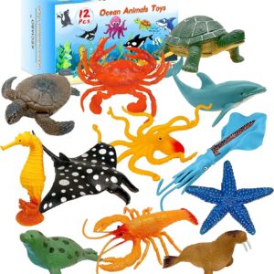 KECIABO Ocean Sea Animal Figures, 12 Pack Realistic Soft Plastic Bath Toys for Toddlers, Kids, Boys, and Girls