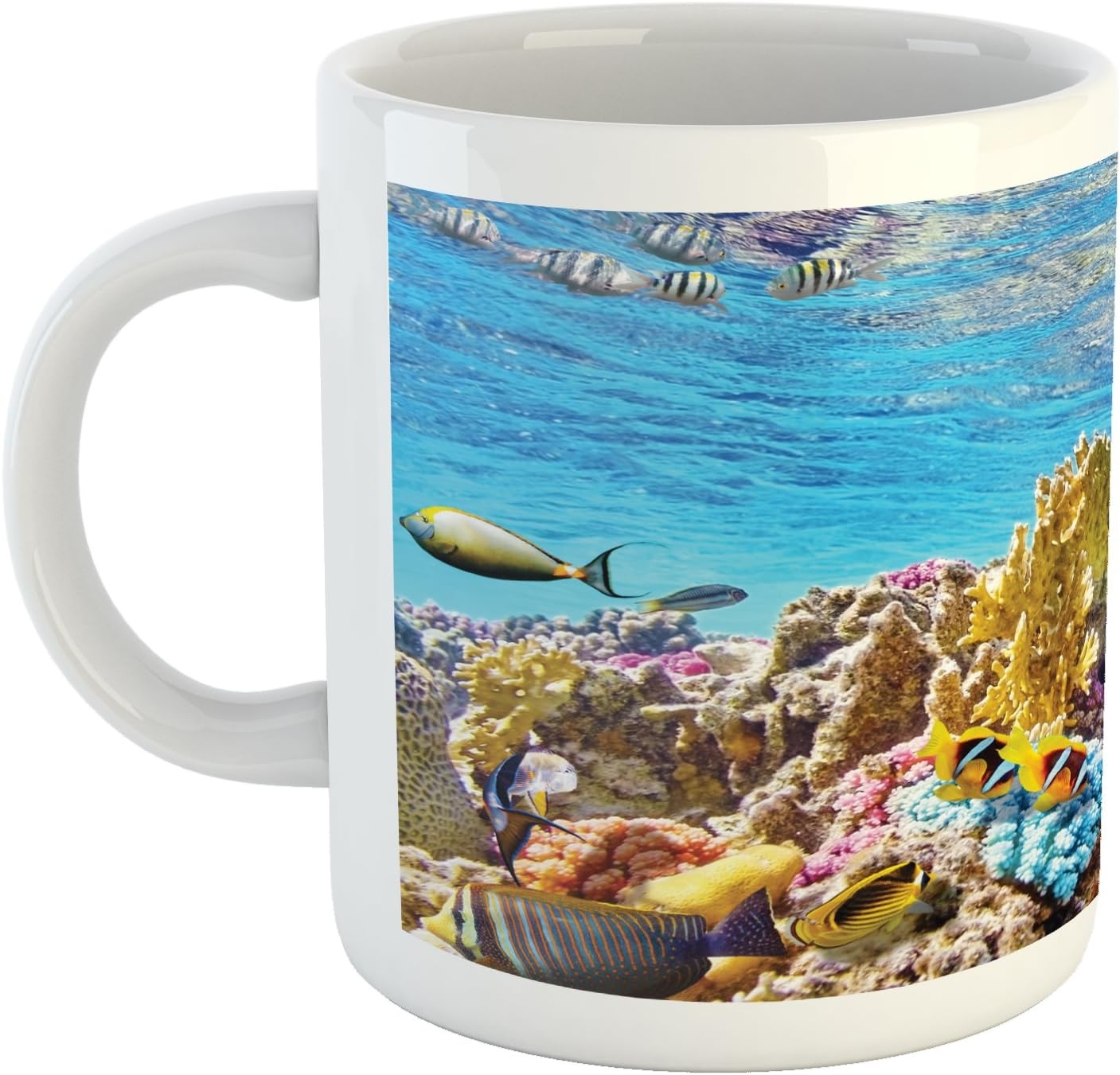 Ganiokar Ocean Mug, Tropical Exotic Coral Reefs Fish Jellyfish Underwater Wild Marine Life Theme, Ceramic Coffee Mug Cup for - Image 3