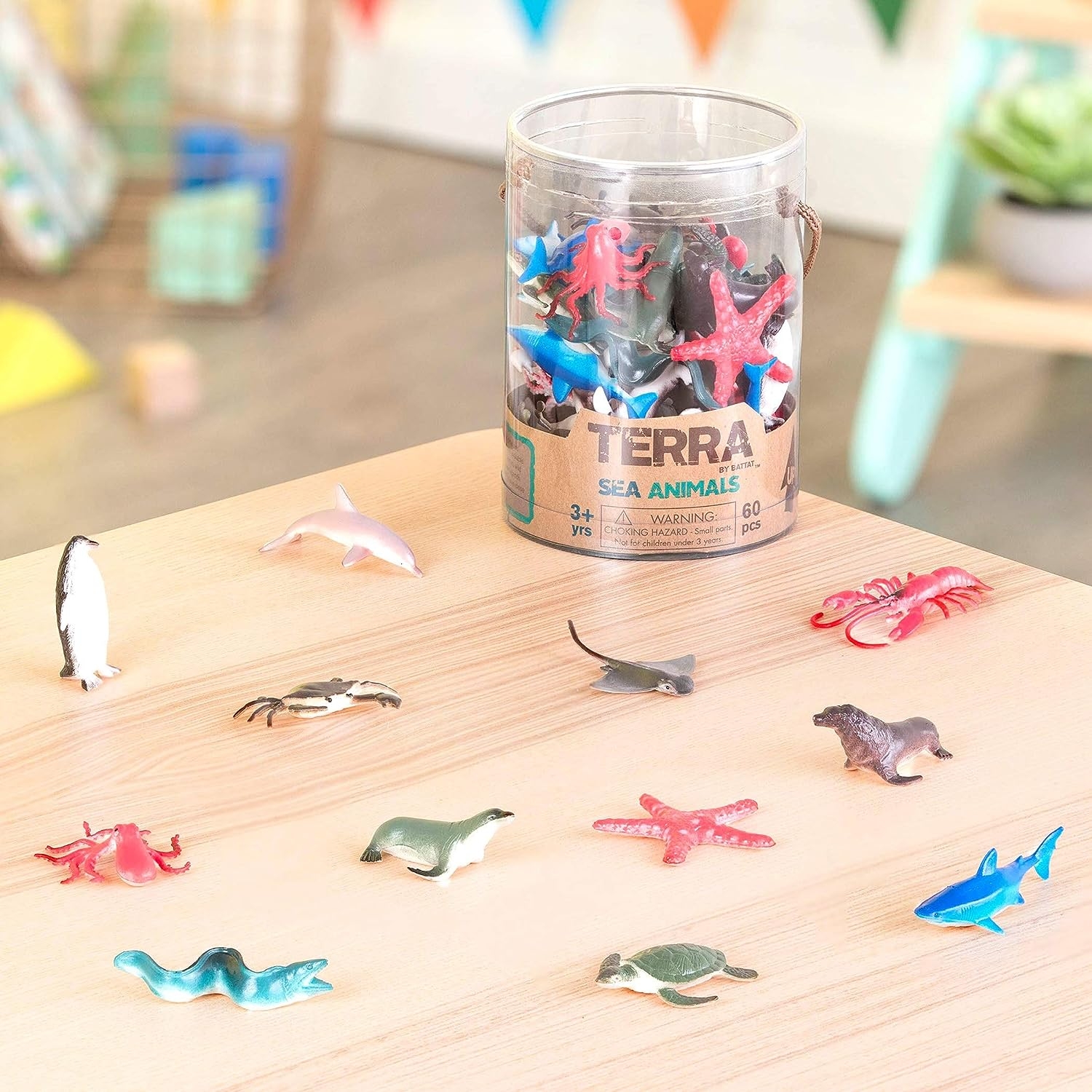 Terra by Battat - Sea Animals in Tube Playset - Animal Figures for Kids - 60pcs Multi, 2" - Image 6