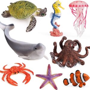 UANDME 8pcs Sea Animal Figures Realistic Ocean Animal Figurines Toy Playset for Kids Cake Toppers Decoration