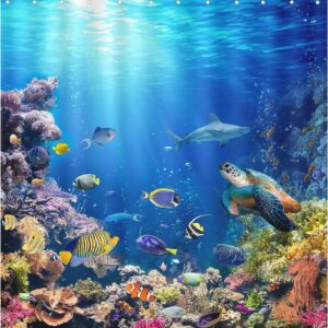 Swepuck Under The Sea Shower Curtain for Bathroom Ocean Tropical Underwater World Coral Fishes Turtle Home Decoration with 12