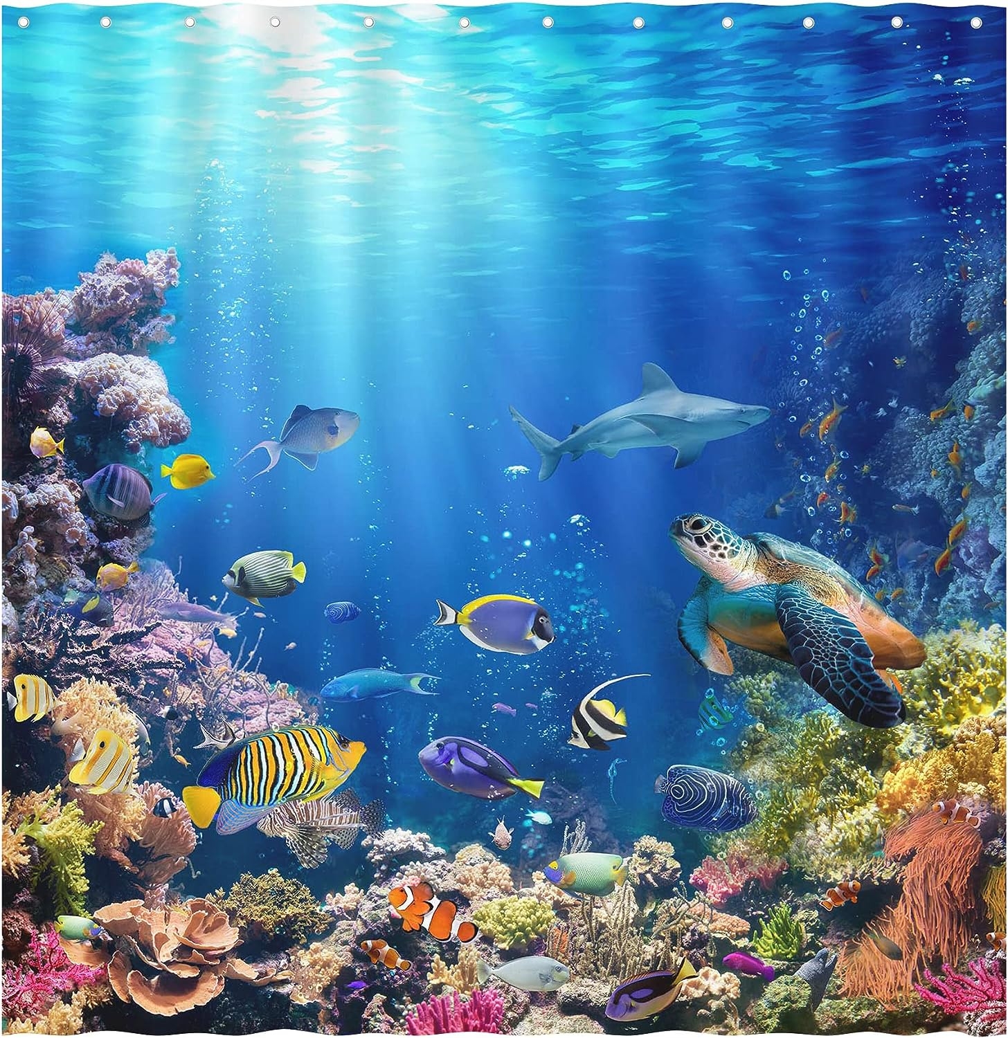 Swepuck Under The Sea Shower Curtain for Bathroom Ocean Tropical Underwater World Coral Fishes Turtle Home Decoration with 12