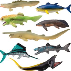 Toymany 8PCS Plastic Sea Ocean Animal Figurines Bath Toy with Crab Starfish Squid Fish, Rubber Marine Creature Figures for Decor