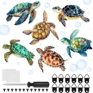 Wesiti 6 Pcs 11.8 Inch Outdoor Art Wall Decor Hanging Turtle Wall Decor Beach Colorful Ocean Sea Wooden Turtle Art for Indoor