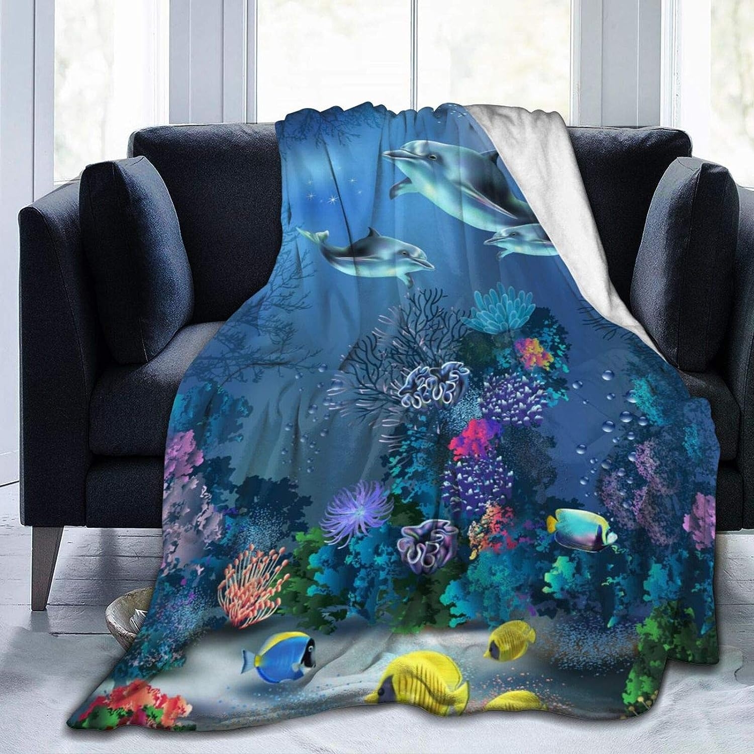 Ocean Sea Fish Soft Throw Blanket All Season Microplush Warm Blankets Lightweight Tufted Fuzzy Flannel Fleece Throws Blanket for