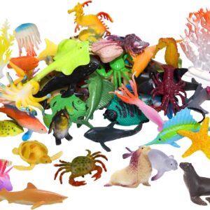 Ocean Sea Animals Figures, 60 Pack Mini Plastic Deep Underwater Life Creatures Set, STEM Educational Shower Bath Toys Gift for