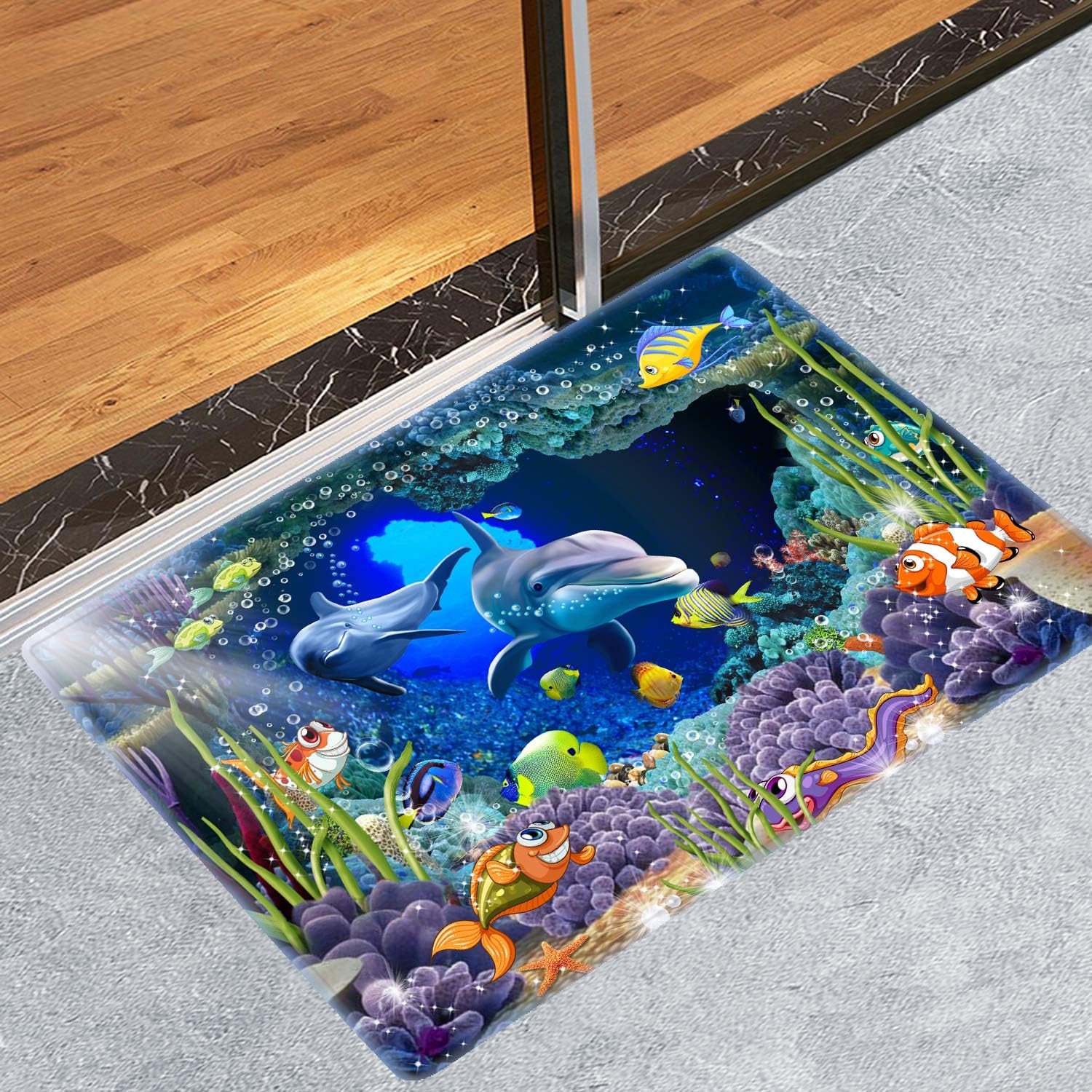 Underwater World Dolphin Print 17MM Thick Memory Foam Bathroom Carpet and Door Mat Non-Slip Absorbent Super Bath Mats - Image 49
