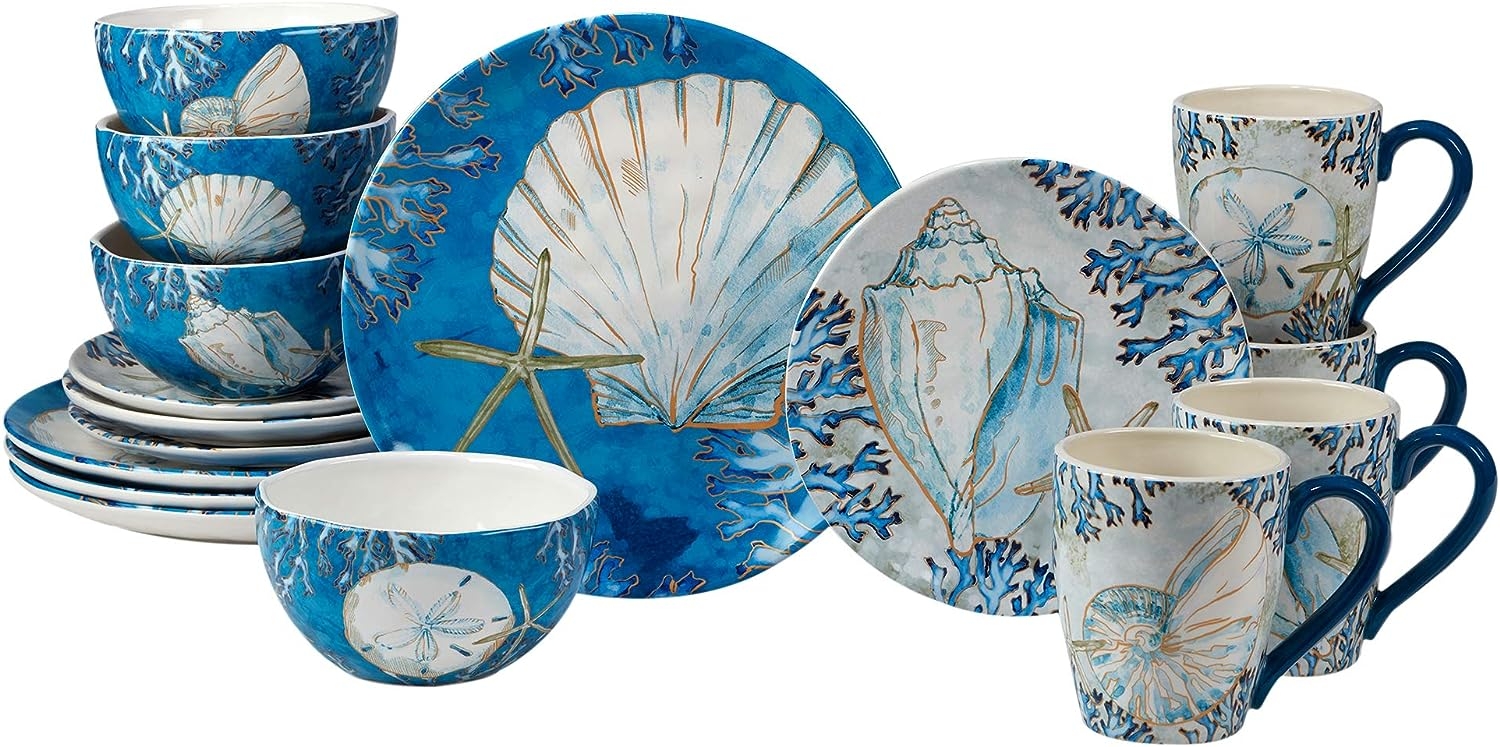 Certified International Playa Shells 16 pc Dinnerware Set, Service for 4,