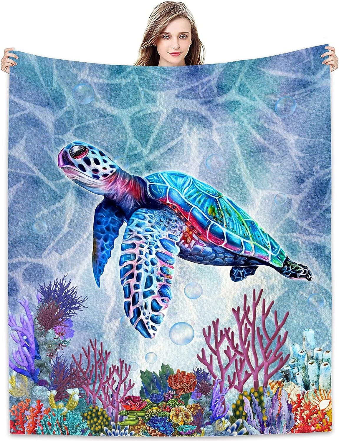 Joyloce Sea Turtle Flannel Fleece Throw Blanket 60"x50", Ocean Animal Tortoise Birthday Gifts Idea Throws and Blankets, - Image 3