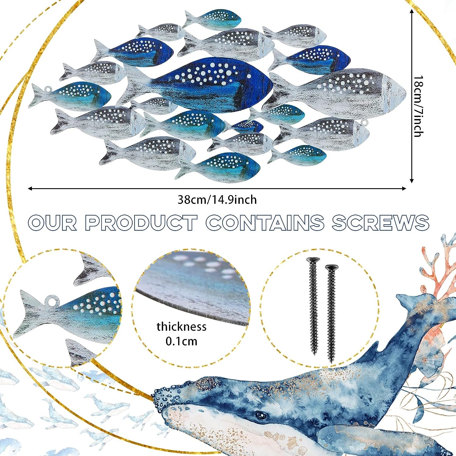 Metal Fish Wall Decor Handcrafted Fish Art Summer Metal Wall Sculpture Marine Decor for Coastal Nautical Beach or Boat Decor - Image 10