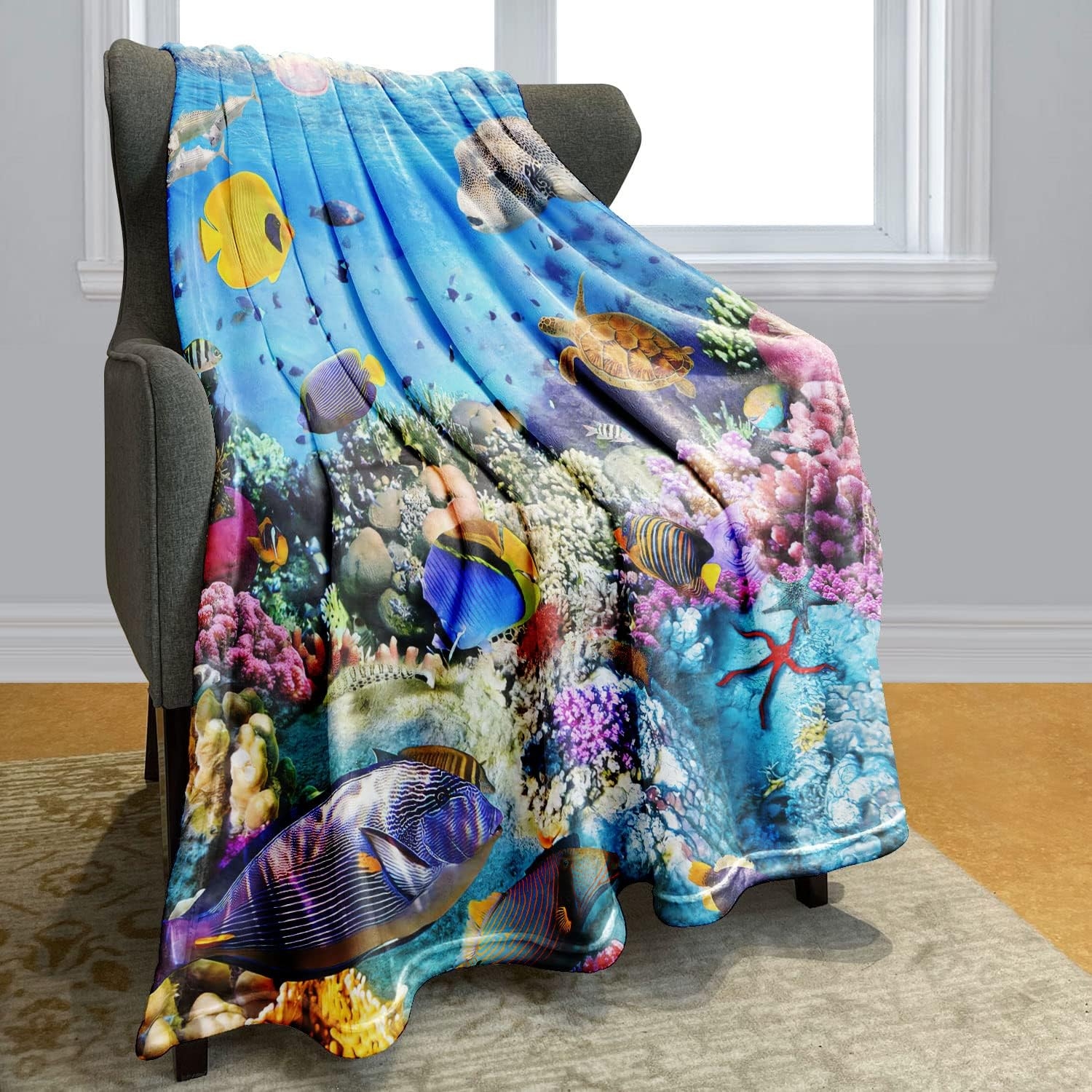 HommomH 40″x50″ Blanket Comfort Warmth Soft Plush Throw for Couch Bright Tropical Fish