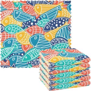 Famiho Coloful Fish Kitchen Cloth 11x11 inch Dish Towel 6 Pack Super Absorbent Dish Cloths for Cleaning Dishes, Kitchen,