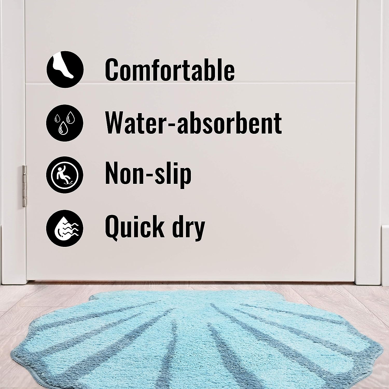 UNIBATH Seashell Bathroom Rugs and Mat Cute Beach Bath Mat for Kids Cartoon Sea Bathroom Decor Aqua Blue Bath Rugs Plush - Image 6