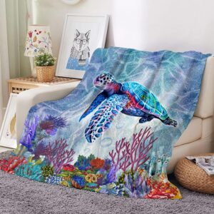 Joyloce Sea Turtle Flannel Fleece Throw Blanket 60"x50", Ocean Animal Tortoise Birthday Gifts Idea Throws and Blankets,