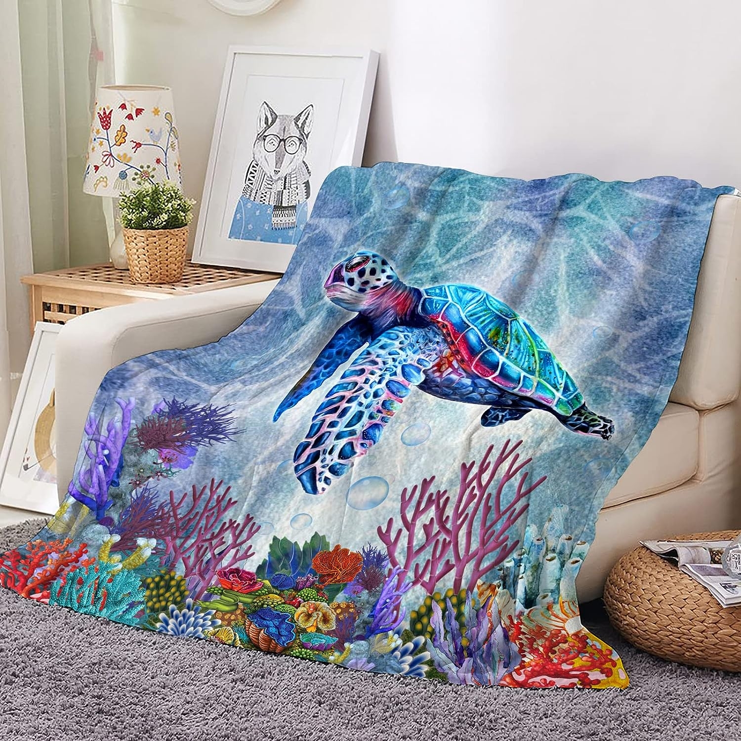 Joyloce Sea Turtle Flannel Fleece Throw Blanket 60"x50", Ocean Animal Tortoise Birthday Gifts Idea Throws and Blankets,