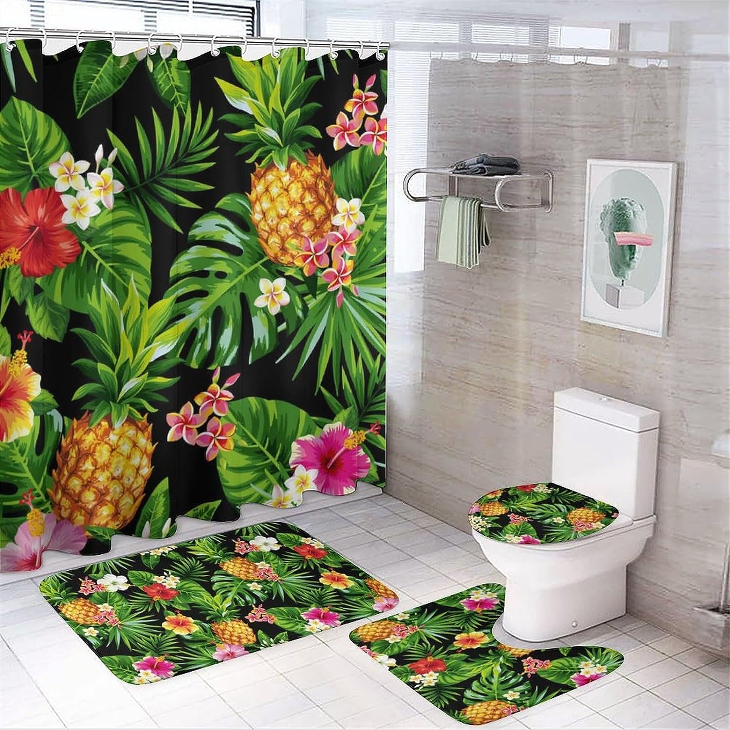JAIDEN BEATA Coral Reef Jellyfish Dophin Ocean Shower Curtain Set with Coral Velvet Bathroom Rugs Toilet Lid Cover U Shaped - Image 15