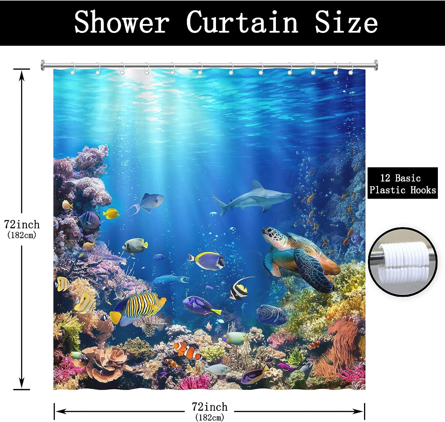 Swepuck Under The Sea Shower Curtain for Bathroom Ocean Tropical Underwater World Coral Fishes Turtle Home Decoration with 12