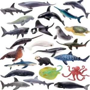 TOYMANY 24pcs Mini Ocean Animal Figurines: Realistic Cake Toppers with Sharks, Whales & Octopus - Great for Kids' Parties, Gifts