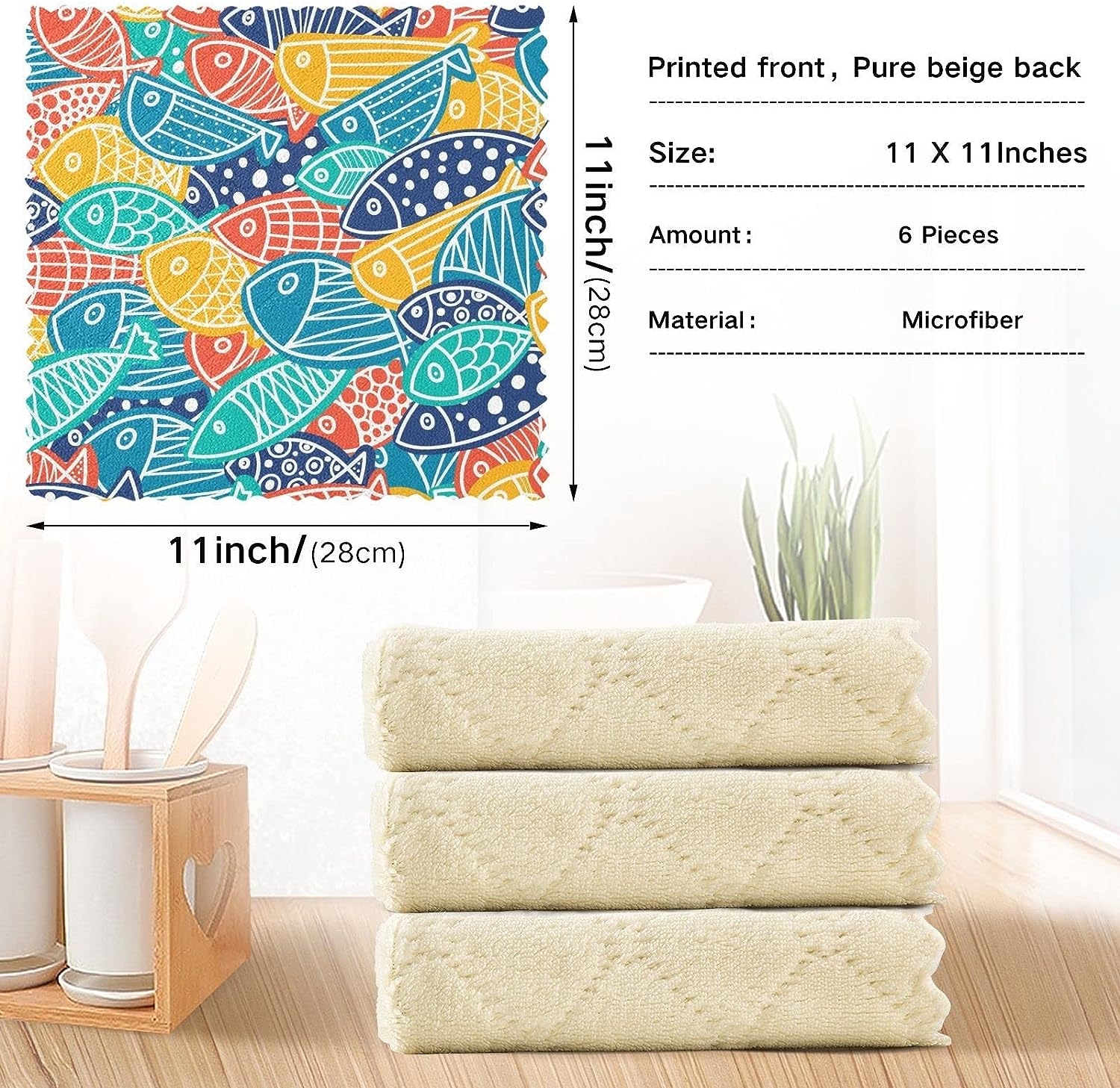 Famiho Coloful Fish Kitchen Cloth 11x11 inch Dish Towel 6 Pack Super Absorbent Dish Cloths for Cleaning Dishes, Kitchen, - Image 3