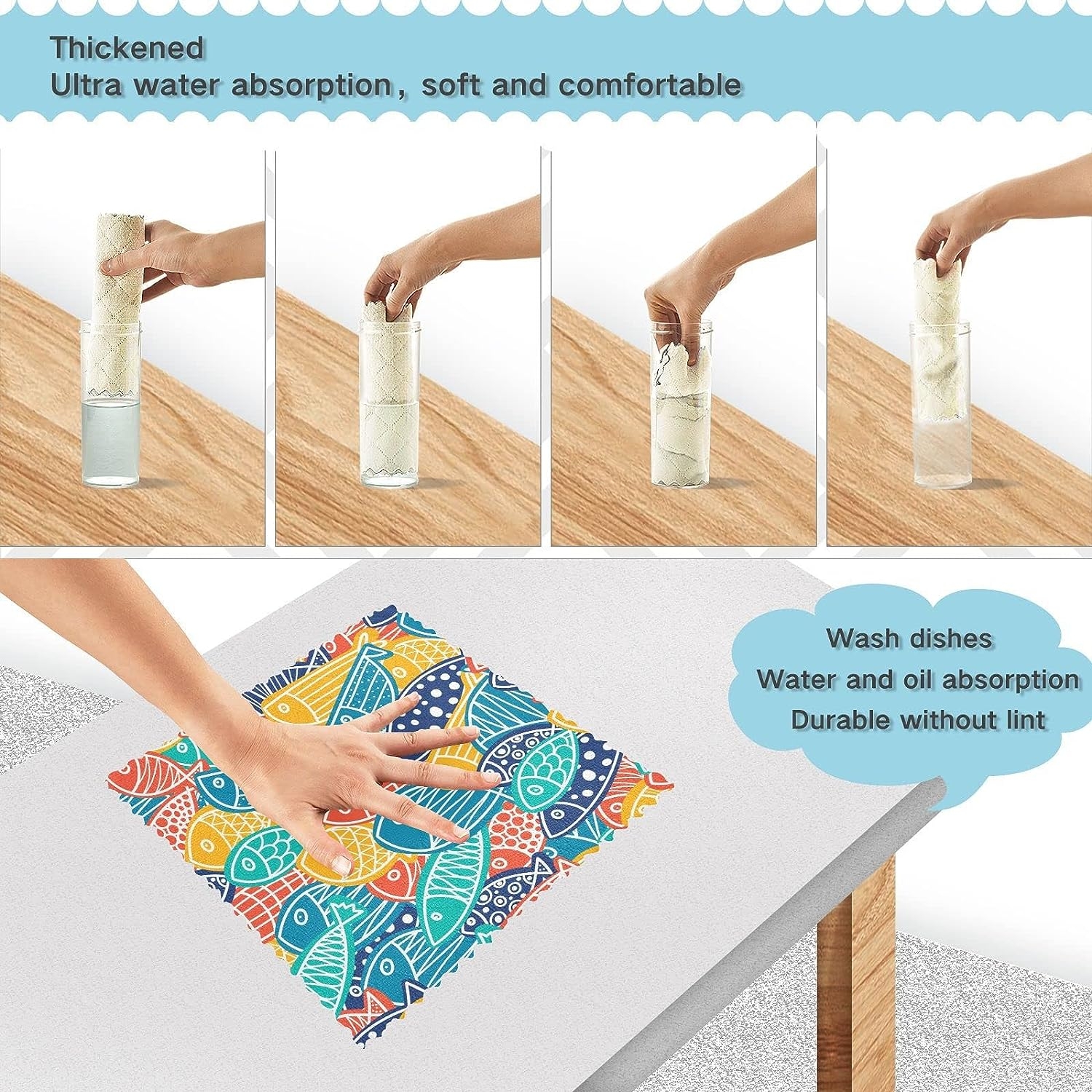 Famiho Coloful Fish Kitchen Cloth 11x11 inch Dish Towel 6 Pack Super Absorbent Dish Cloths for Cleaning Dishes, Kitchen, - Image 4