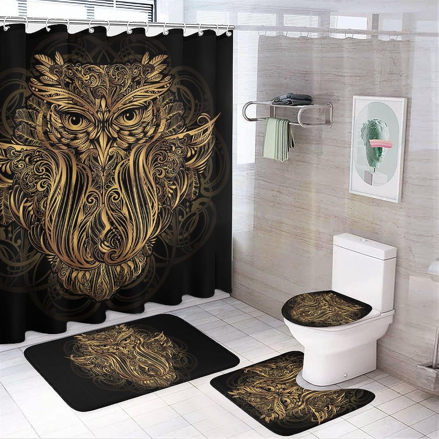 JAIDEN BEATA Coral Reef Jellyfish Dophin Ocean Shower Curtain Set with Coral Velvet Bathroom Rugs Toilet Lid Cover U Shaped - Image 33
