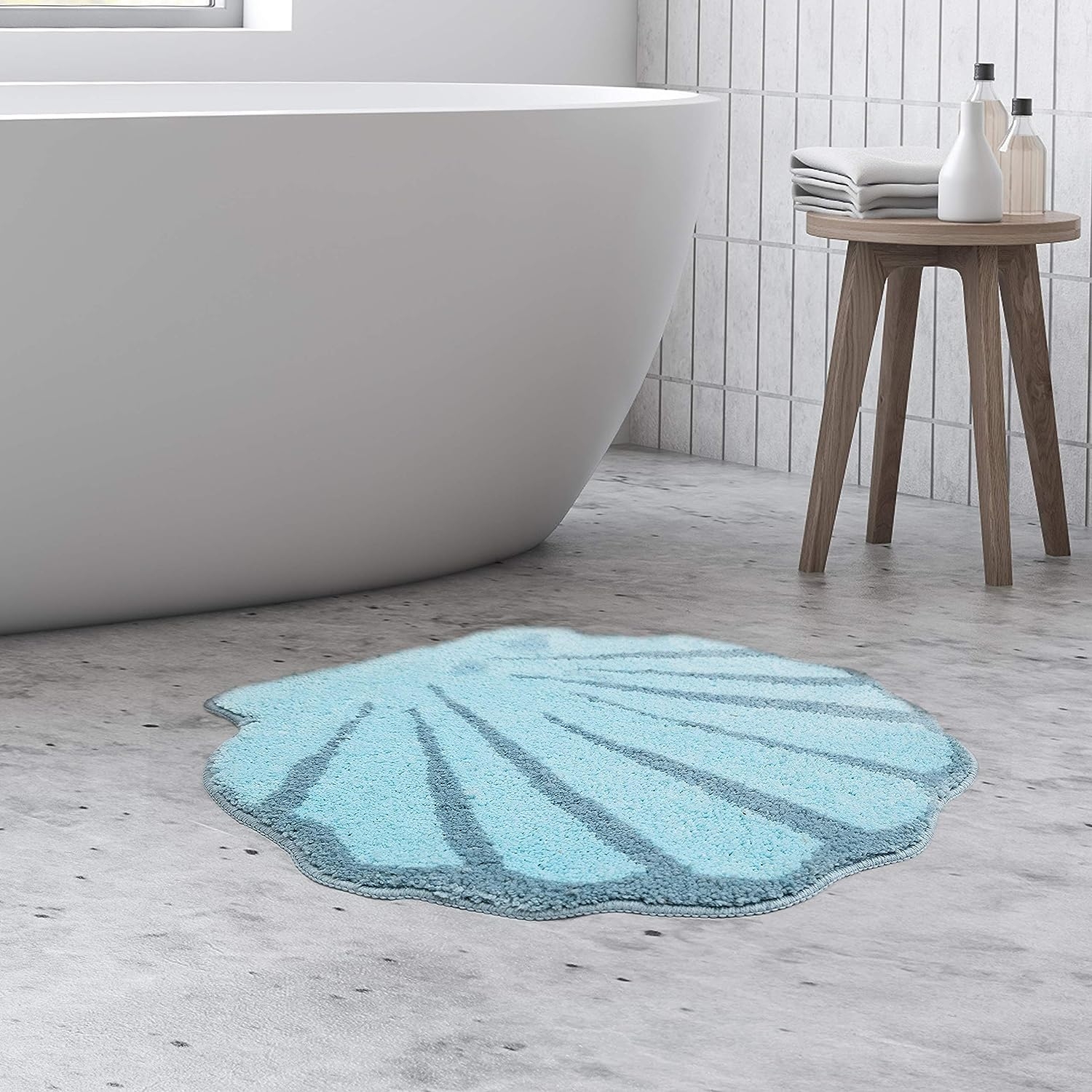 UNIBATH Seashell Bathroom Rugs and Mat Cute Beach Bath Mat for Kids Cartoon Sea Bathroom Decor Aqua Blue Bath Rugs Plush - Image 7