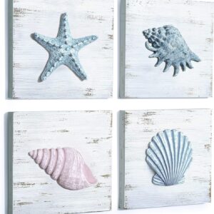 TideAndTales 3D Art Beach Wall Decor - Coastal Decor with Seashell and Starfish for Beach Bathroom Decor, Ocean Decorations for