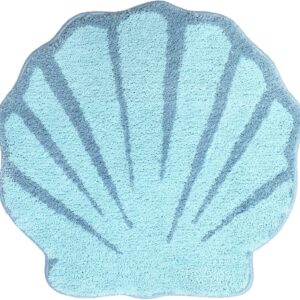 UNIBATH Seashell Bathroom Rugs and Mat Cute Beach Bath Mat for Kids Cartoon Sea Bathroom Decor Aqua Blue Bath Rugs Plush