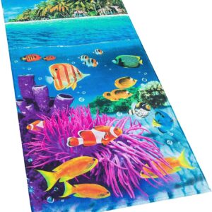 Softerry Tropical Island Beach Towel 30 x 60 inch 100% Cotton Coral Reef and Fishes