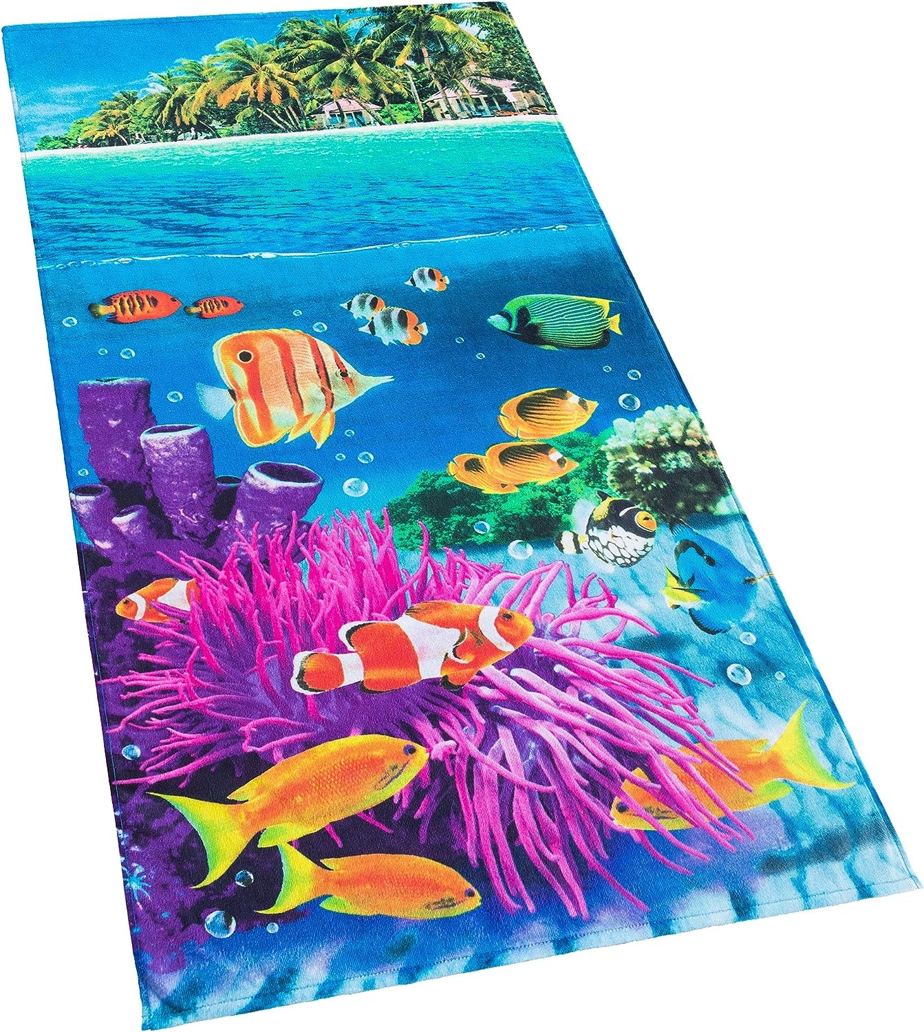 Softerry Tropical Island Beach Towel 30 x 60 inch 100% Cotton Coral Reef and Fishes